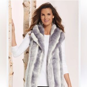 Soft Surroundings Faux Fur Vest Grey/Ivory NWT